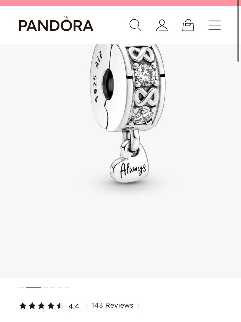 Pandora Silver 'Always' Heart Dangle with infinity symbols & Sparkling Accents